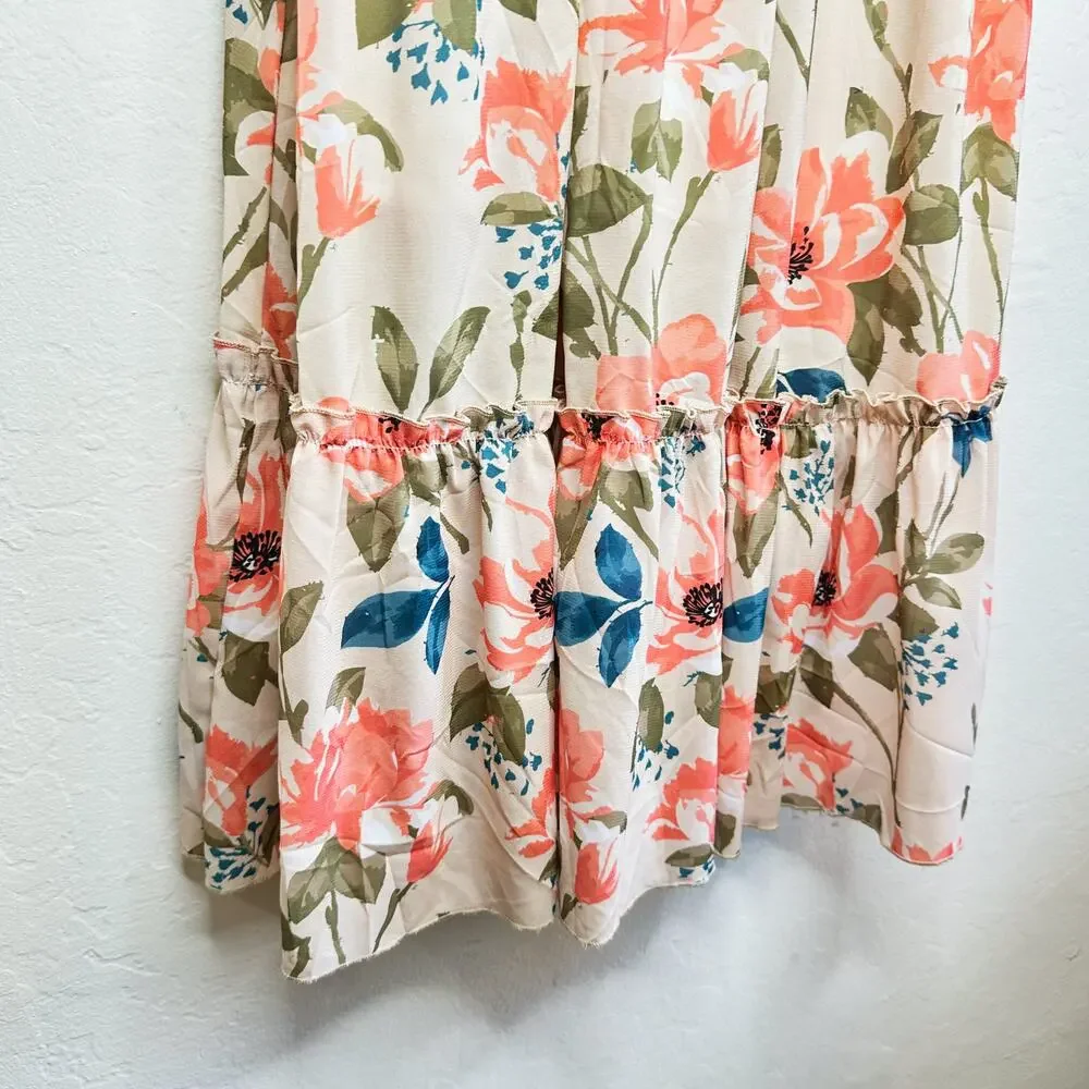 NWT Arthur Jane Claire Ruffle Neck Floral Long Sleeve Button Up Midi Dress Large - Picture 8 of 14
